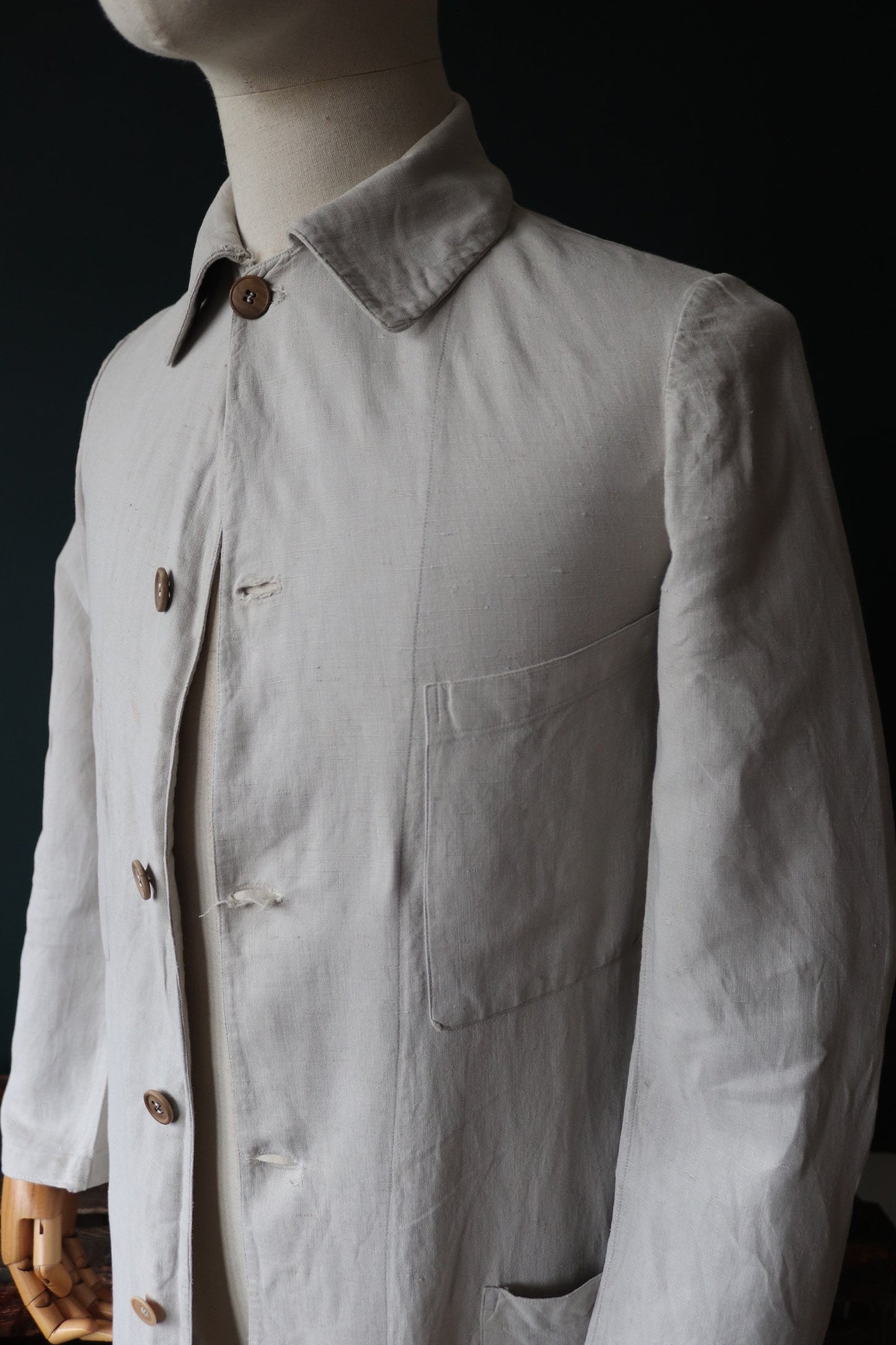 Vintage antique 1920s 1930s French workwear jacket overalls linen duster work chore coat 36” chest xs