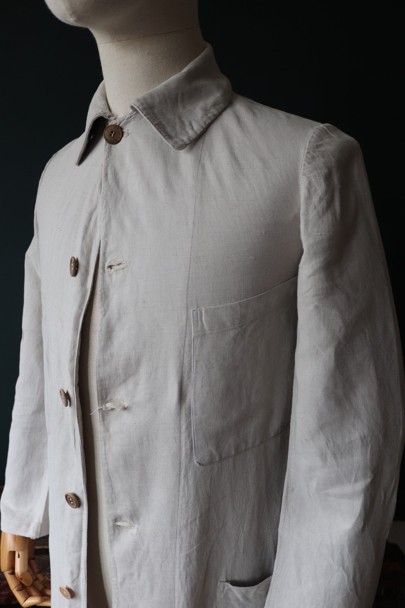 Vintage antique 1920s 1930s French workwear jacket overalls linen duster work chore coat 36” chest xs