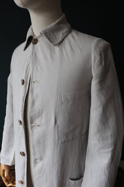 Vintage antique 1920s 1930s French workwear jacket overalls linen duster work chore coat 36” chest xs