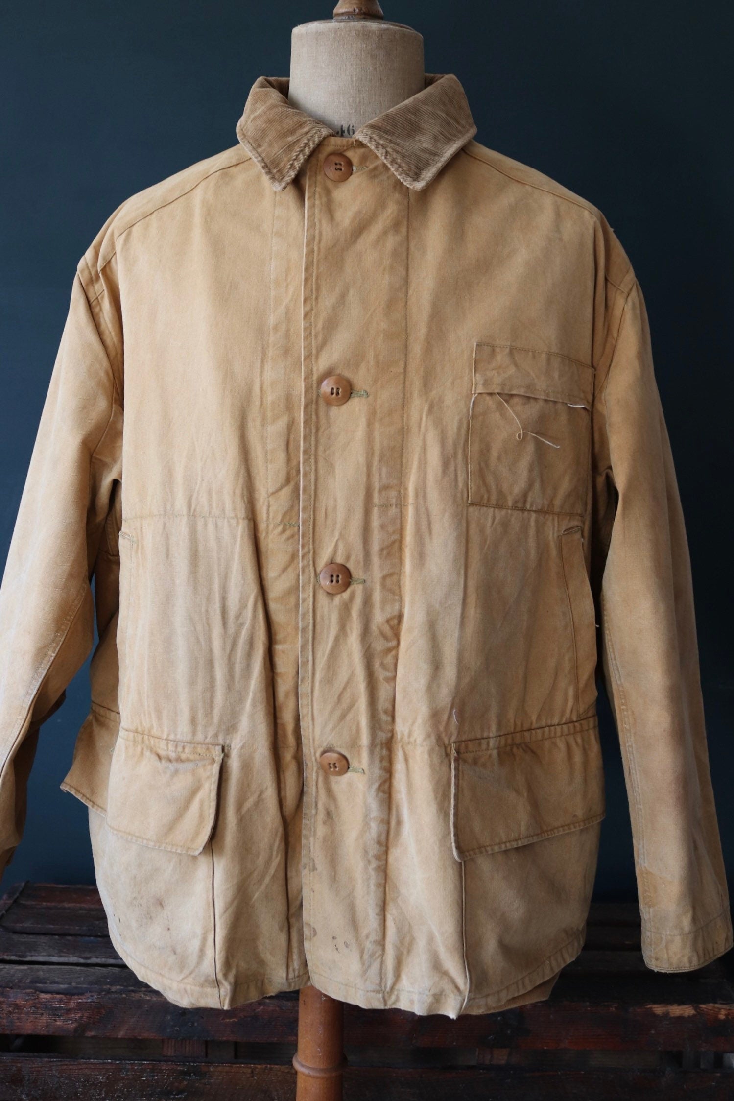Vintage 1940s 40s 1950s 50s Duxbak duck cotton canvas tin cloth hunting shooting jacket 57” chest workwear work chore