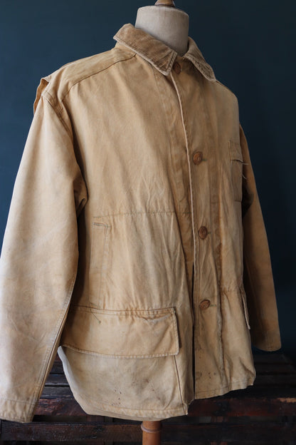 Vintage 1940s 40s 1950s 50s Duxbak duck cotton canvas tin cloth hunting shooting jacket 57” chest workwear work chore