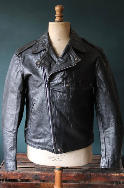 Vintage 1950s 50s 1960s 60s leather jacket Buco PJ27 PJ-27 black steerhide biker police 46” chest motorcycle