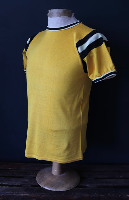 Vintage 1960s 60s 1970s 70s Empire American yellow 60/40 rayon cotton durene t shirt sports sportswear ringer 36” chest baseball Union Made