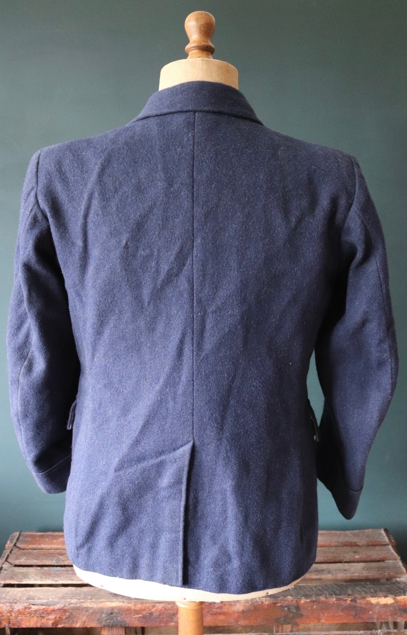 Vintage 1930s wool jacket French workwear Belle Jardiniere indigo blue fireman’s sapeurs pompiers 41” chest