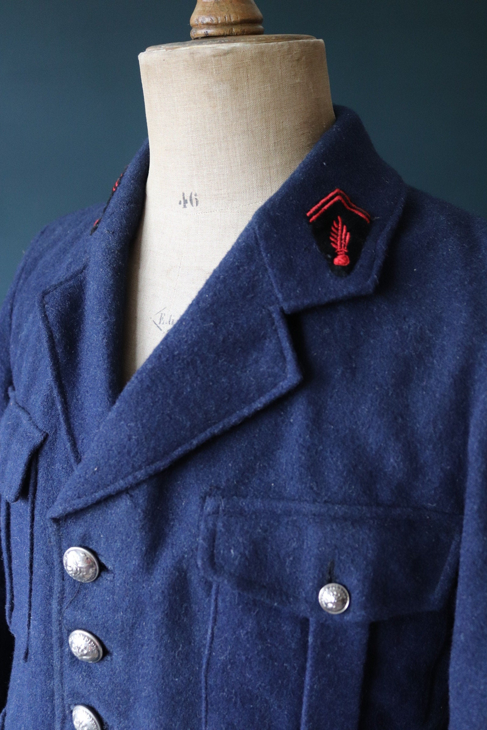 Vintage 1930s wool jacket French workwear Belle Jardiniere indigo blue fireman’s sapeurs pompiers 41” chest