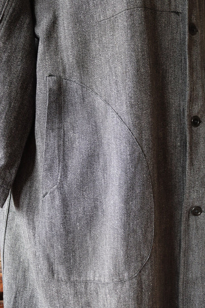 Vintage French workwear jacket 1950s 1960s salt pepper grey work coat overall factory machinist shopkeeper 49” chest