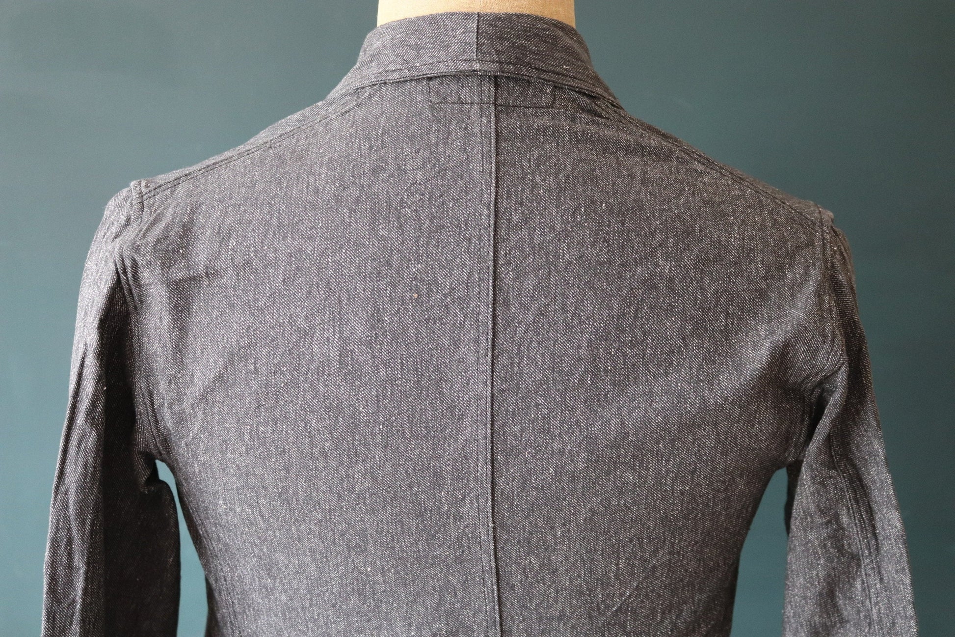 Vintage French workwear jacket salt pepper deadstock grey belted coat overall 1960s factory machinist shopkeeper 37” chest