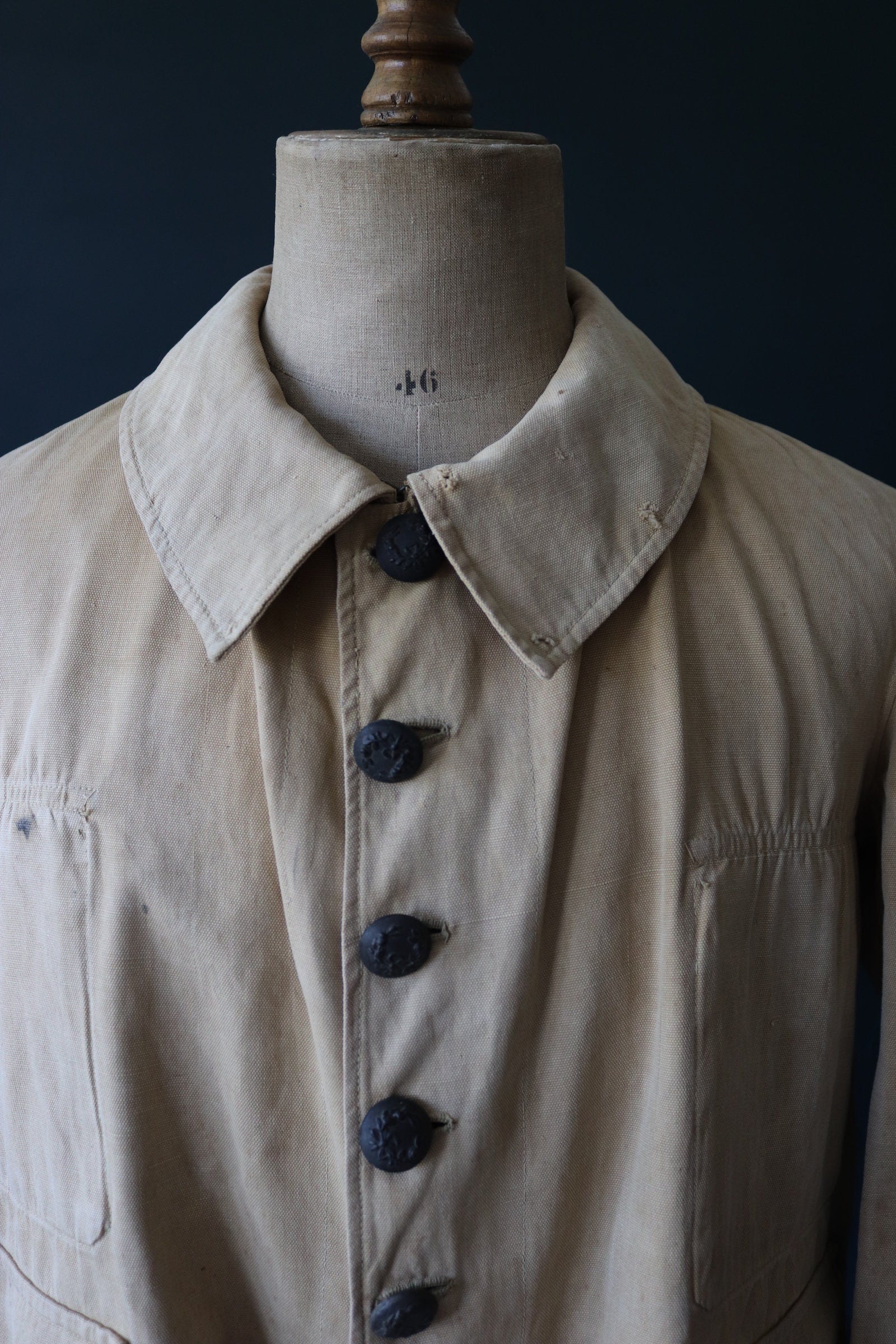 Vintage French military bourgeron jacket - 1920s 30s army workwear - 46” chest - khaki tan brown