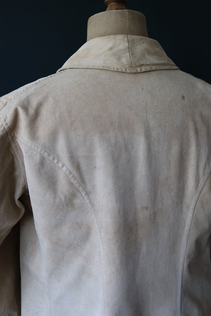 Vintage French military bourgeron jacket - 1920s 30s army workwear - 46” chest - khaki tan brown