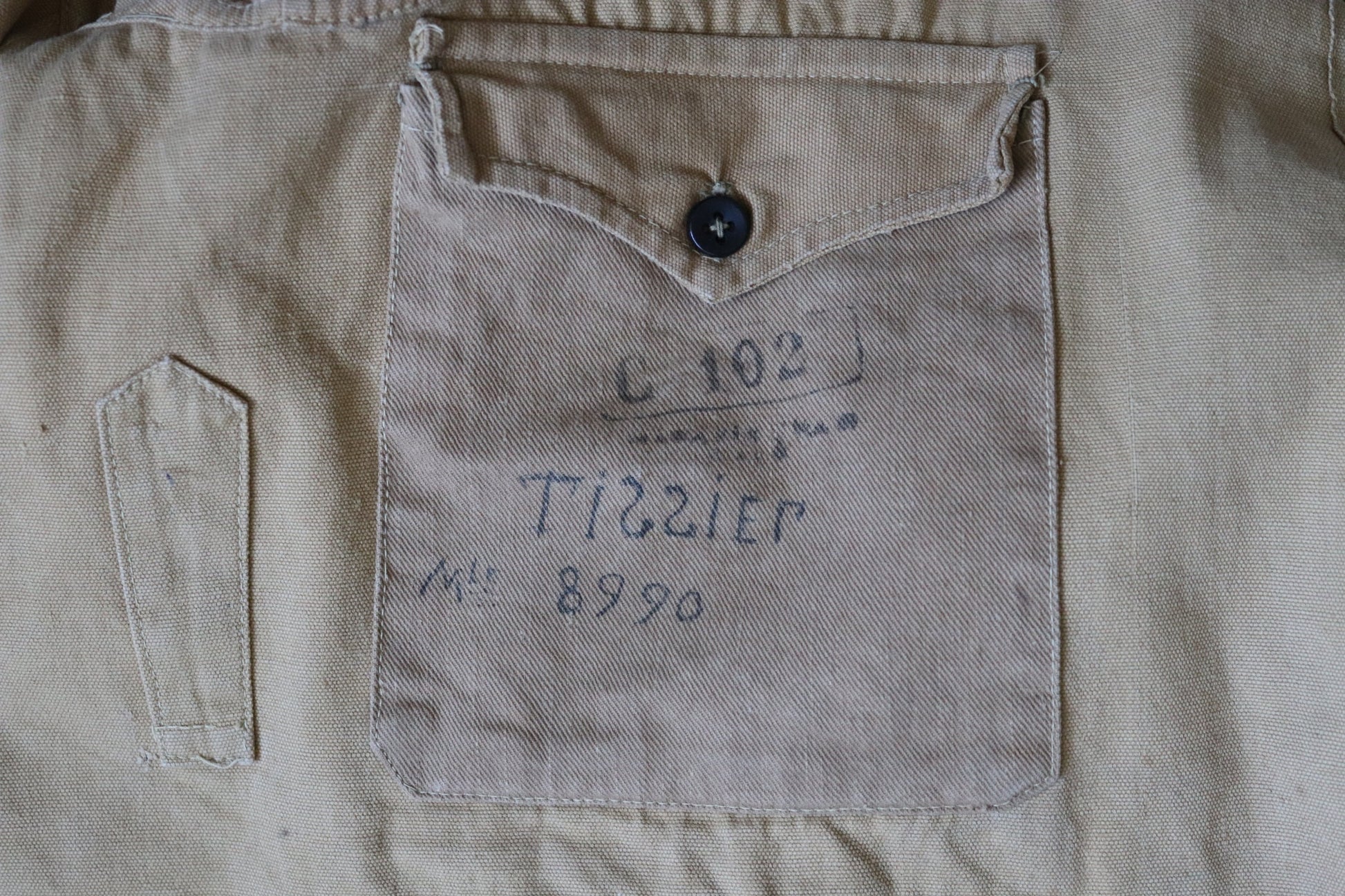 Vintage French military bourgeron jacket - 1920s 30s army workwear - 46” chest - khaki tan brown