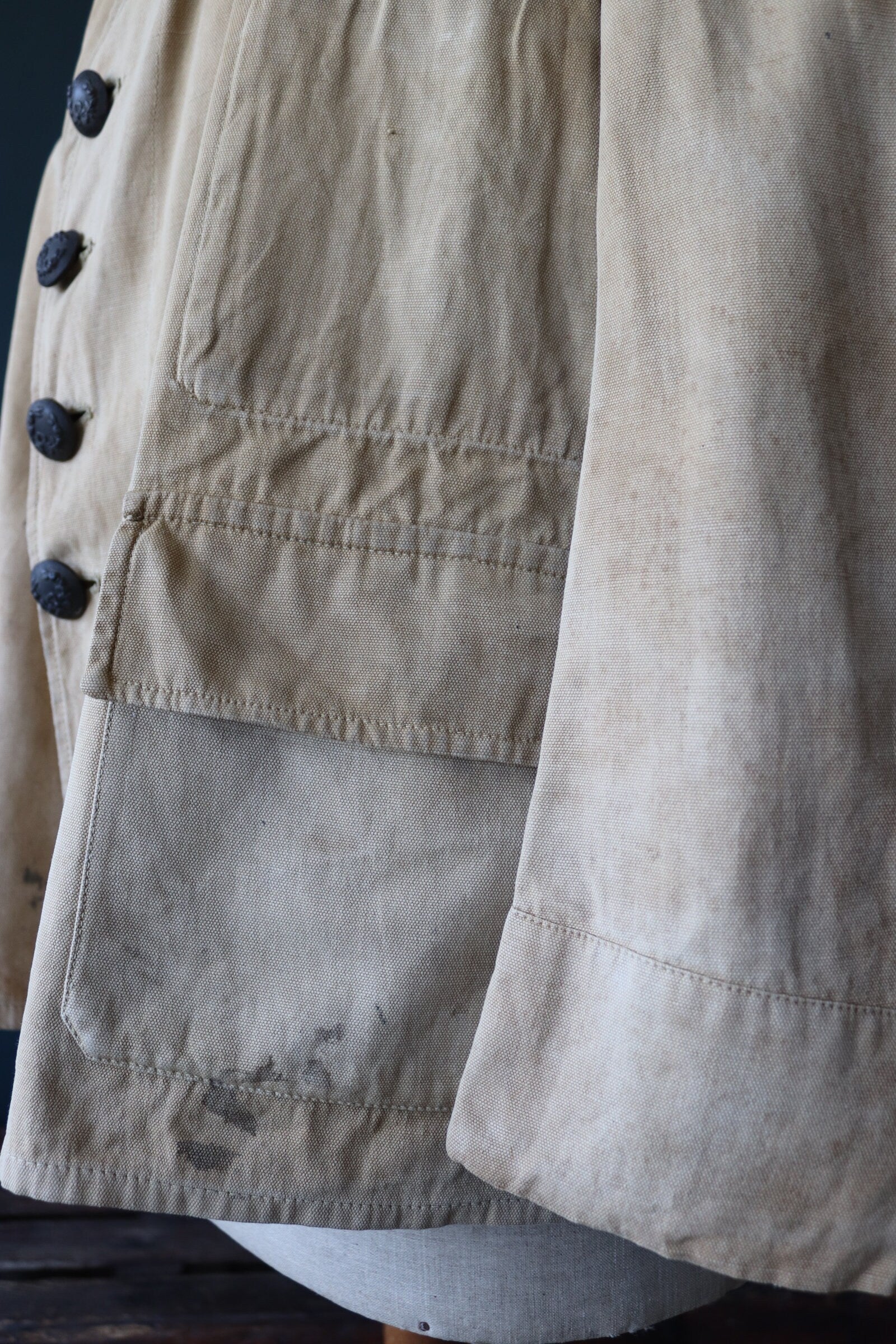 Vintage French bourgeron jacket army military workwear 1920s 1930s work cropped 46” chest khaki tan brown