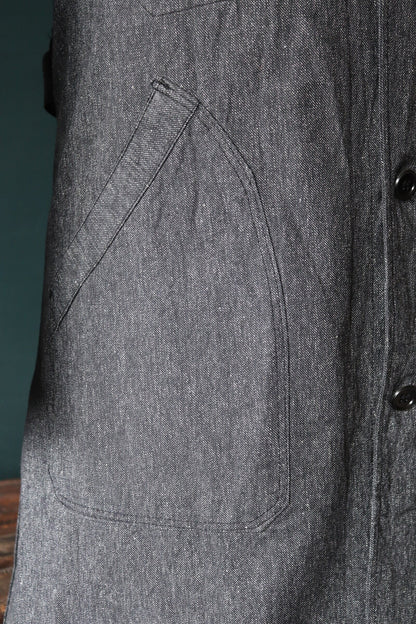 Vintage French workwear jacket - salt pepper grey - belted overall coat - 1960s deadstock - factory machinist, shopkeeper - 37” chest