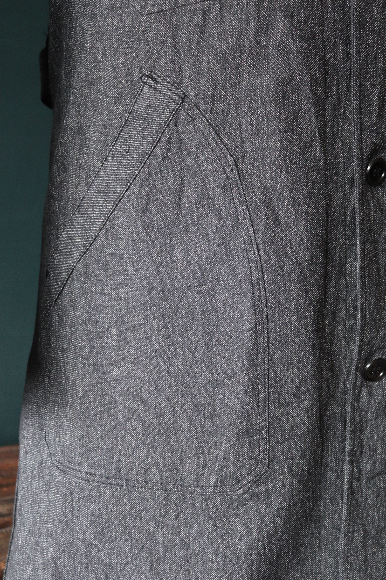 Vintage French workwear jacket salt pepper deadstock grey belted coat overall 1960s factory machinist shopkeeper 37” chest