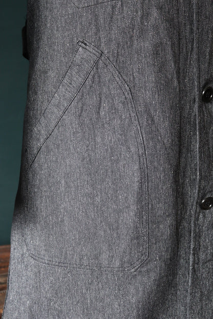Vintage French workwear jacket salt pepper deadstock grey belted coat overall 1960s factory machinist shopkeeper 37” chest