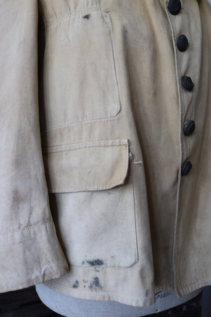 Vintage 1920s French military bourgeron jacket - army workwear - 46” chest - khaki tan brown