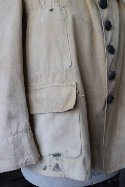 Vintage French military bourgeron jacket - 1920s 30s army workwear - 46” chest - khaki tan brown