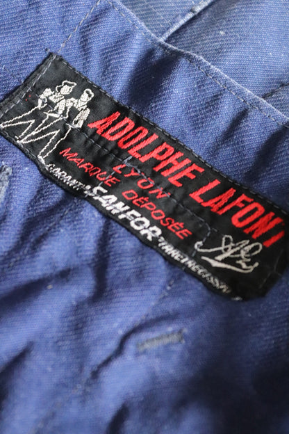 Vintage French workwear dungarees overalls 1940s Adolphe Lafont blue cotton twill work chore 36” 38” x 24”
