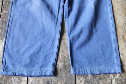 Vintage French workwear dungarees overalls 1940s Adolphe Lafont blue cotton twill work chore 36” 38” x 24”