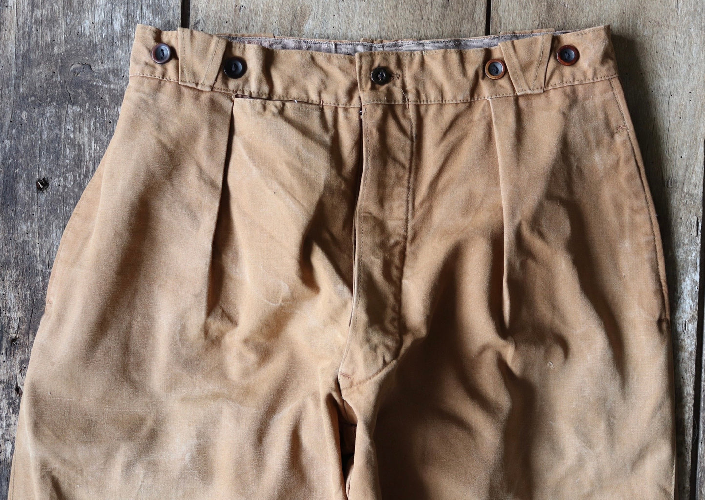 Vintage French jodhpurs 1940s 1950s brown cotton canvas hunting riding breeches 30” x 23” workwear work chore