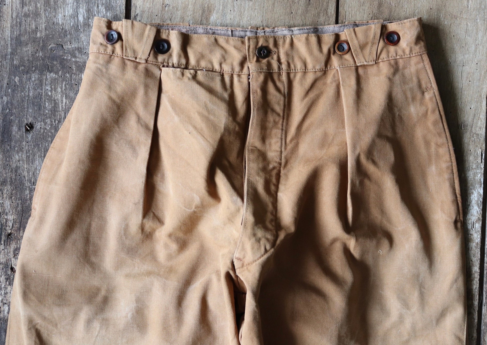 Vintage French jodhpurs 1940s 1950s brown cotton canvas hunting riding breeches 30” x 23” workwear work chore