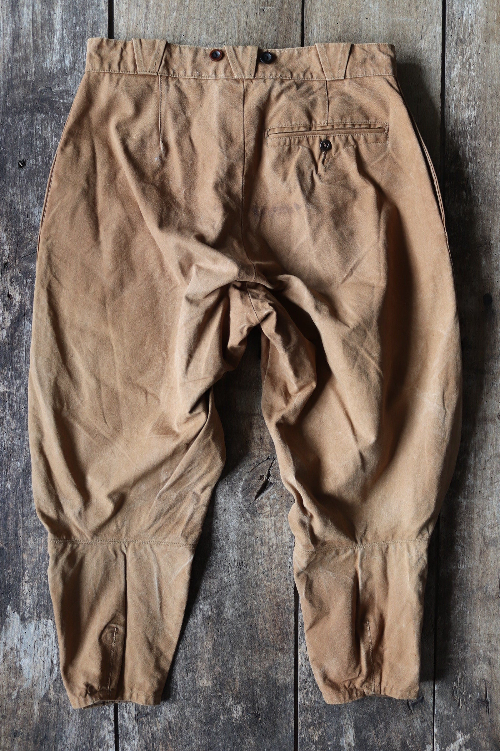 Vintage French jodhpurs 1940s 1950s brown cotton canvas hunting riding breeches 30” x 23” workwear work chore