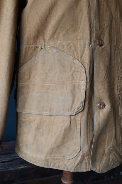 Vintage 1940s 40s Bullseye Bill tan brown duck cotton canvas jacket hunting shooting American Talon zipper 46” chest workwear chore work