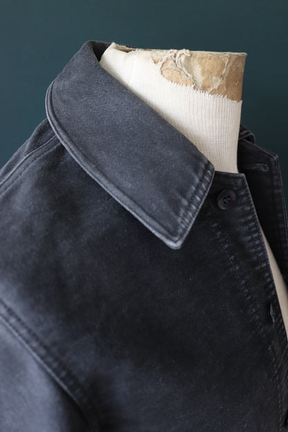 Vintage French workwear jacket black moleskin 1940s 1950s work chore darned repaired 34” chest