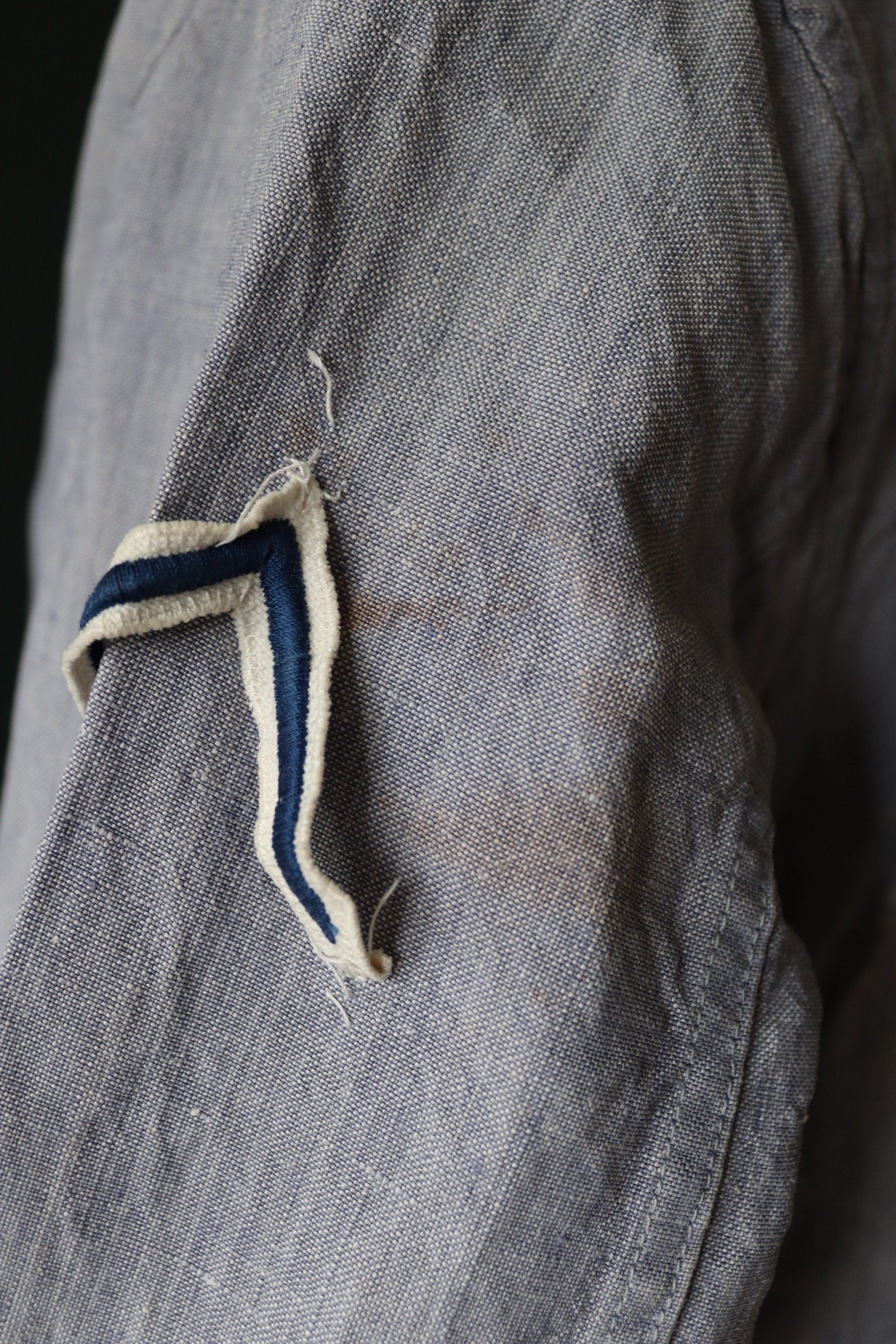 Vintage French linen shirt 1960s Marine Nationale Navy naval crackerjack bib top jumper indigo 42” chest military workwear work sailor