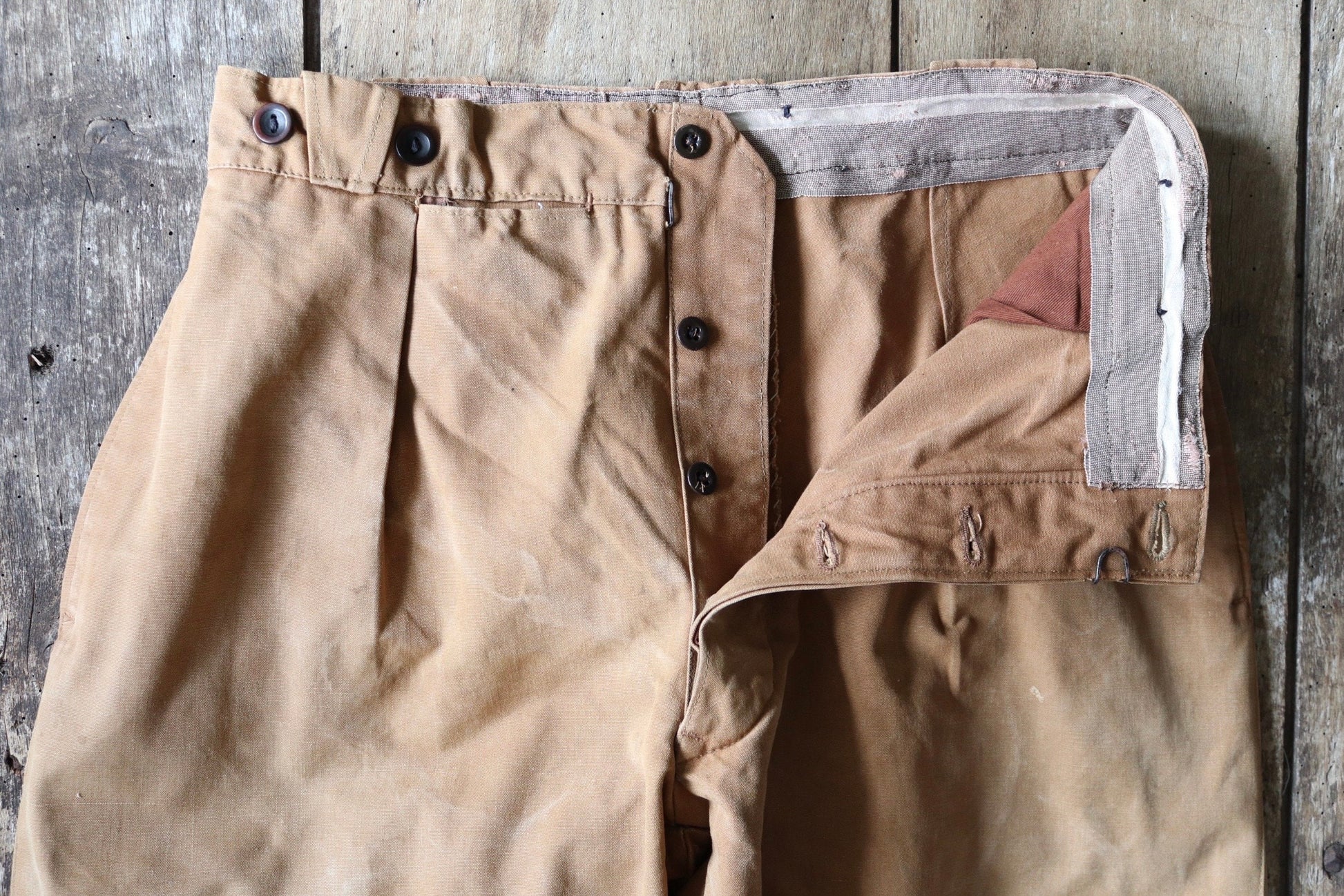 Vintage French jodhpurs 1940s 1950s brown cotton canvas hunting riding breeches 30” x 23” workwear work chore