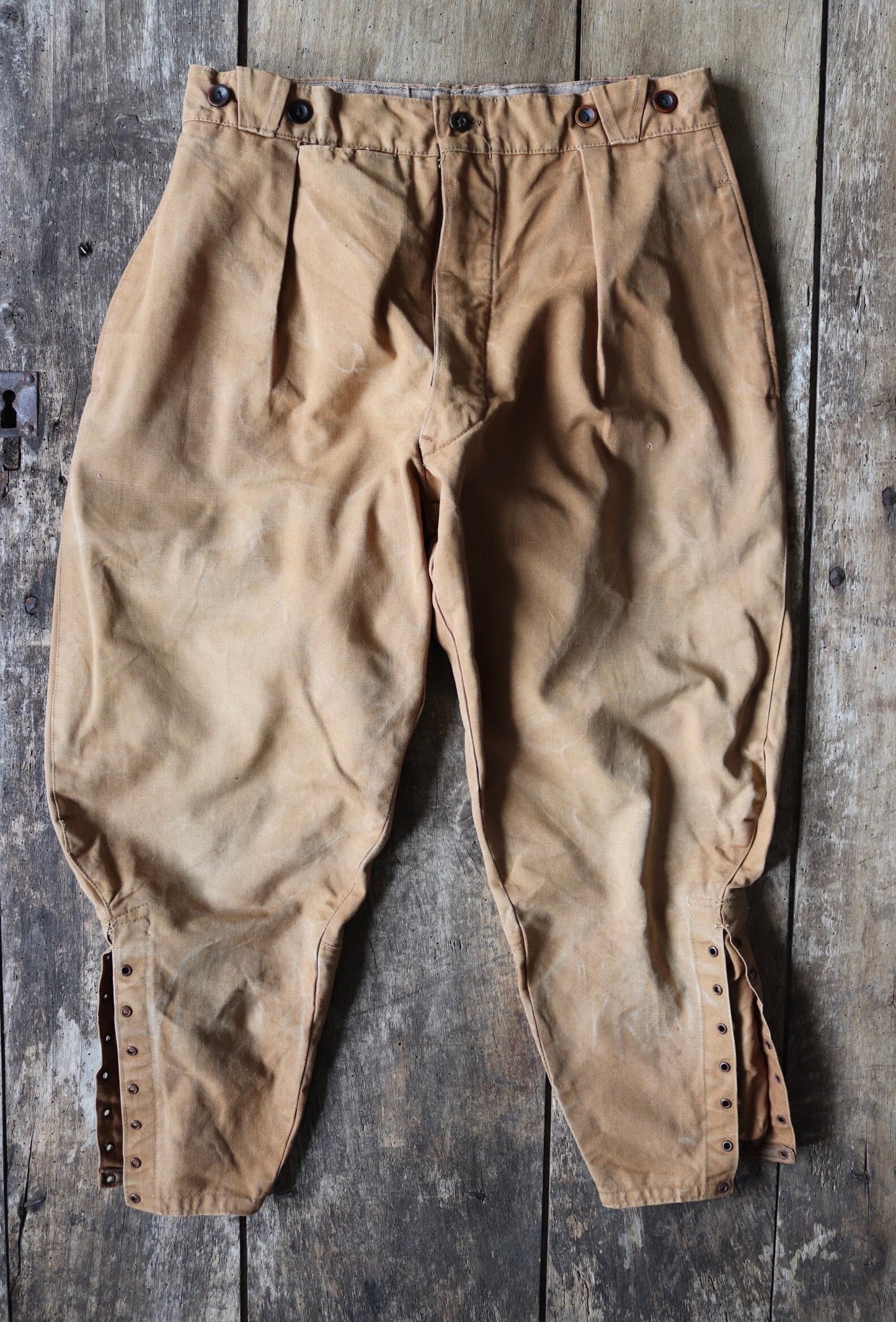 Vintage French jodhpurs 1940s 1950s brown cotton canvas hunting riding breeches 30” x 23” workwear work chore