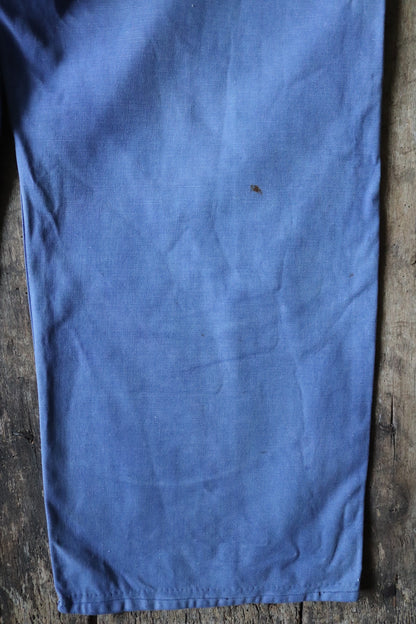 Vintage French blue workwear dungarees 1950s cotton twill overalls work chore 39” x 27” darned repaired