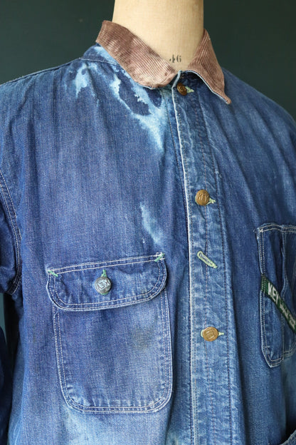 Vintage 1960s 60s 1970s 70s Key Imperial indigo blue denim blanket lined barn chore jacket workwear work chore 48” chest Troy