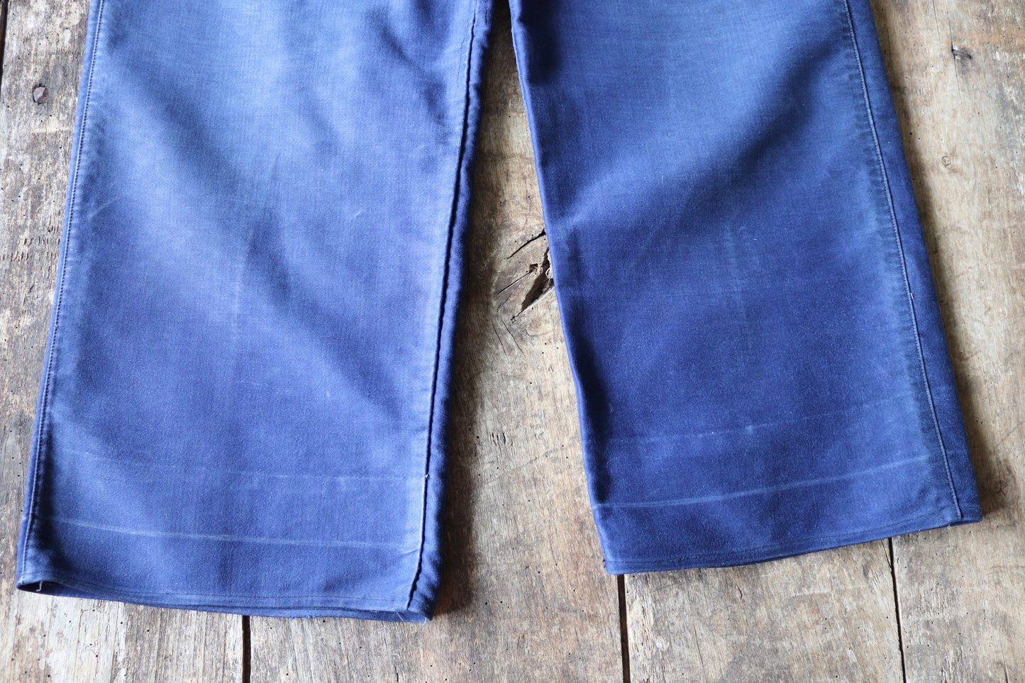Vintage French workwear trousers pants Le Mont 1930s 1940s indigo blue moleskin cotton work chore 34” x 24”