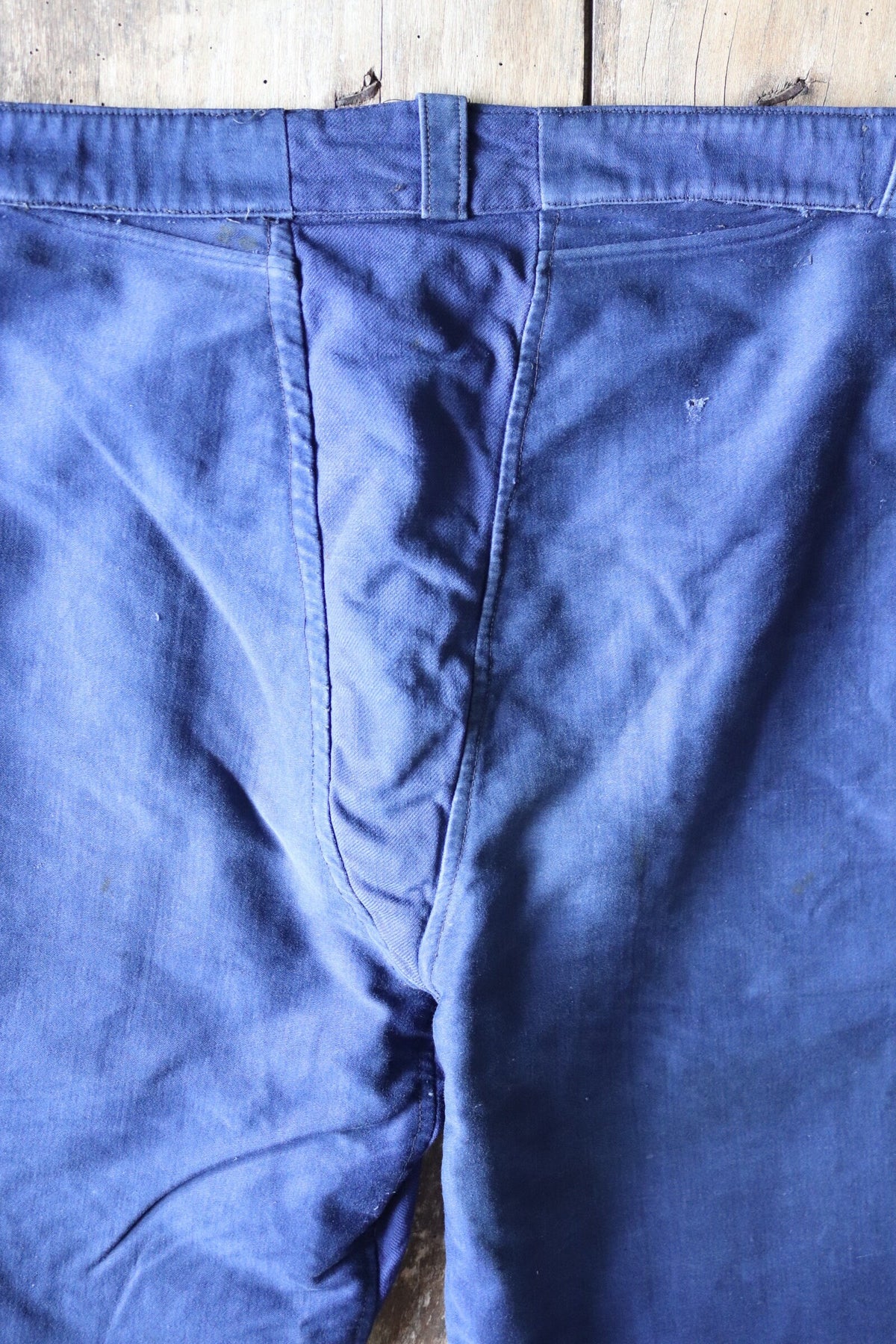 Vintage 1930s Le Mont St Michel workwear trousers - French chore pants - blue moleksin - 34” x 24”