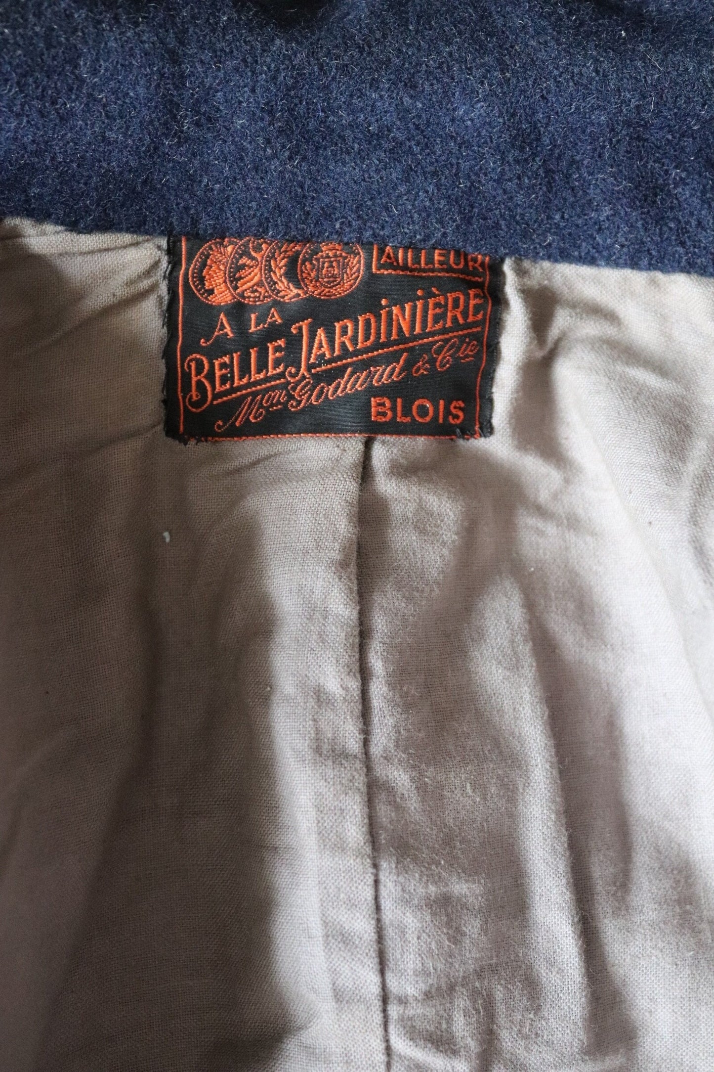 Vintage 1930s wool jacket French workwear Belle Jardiniere indigo blue fireman’s sapeurs pompiers 41” chest