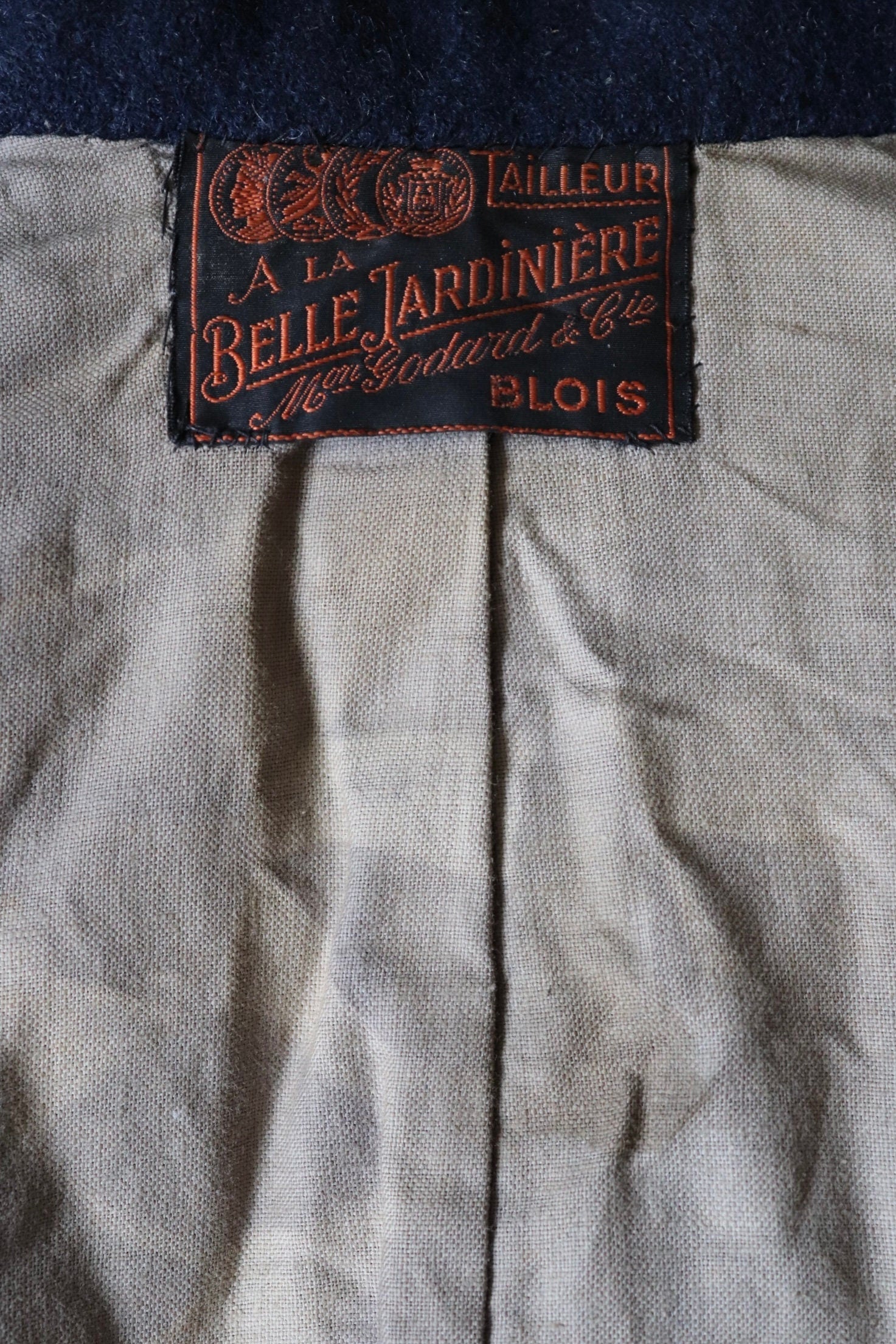 Vintage French workwear jacket 1930s Belle Jardiniere indigo blue wool fireman’s jacket sapeurs pompiers 41” chest