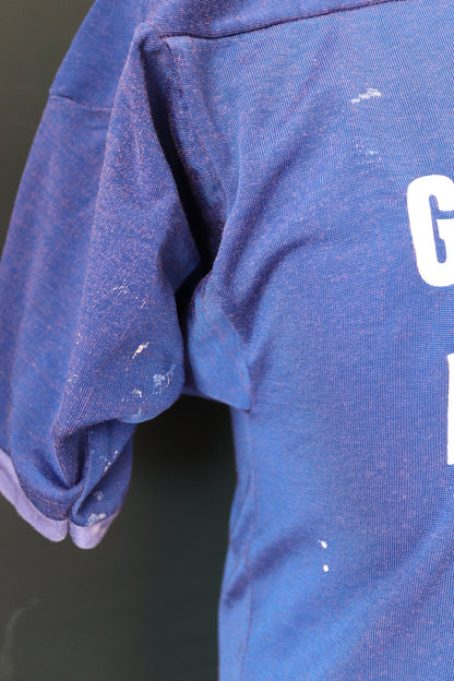 Vintage 1970s 70s 1980s 80s Gods Promise blue nylon durene shirt sports sportswear ringer 36” chest football sportswear sports