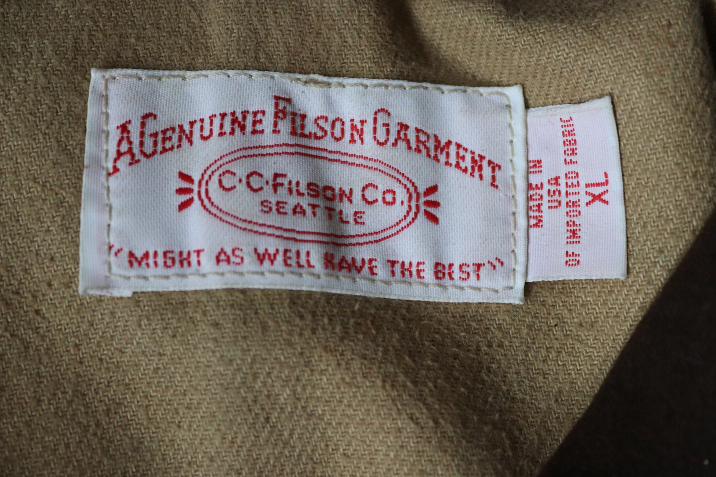 Vintage CC Filson tin cloth waxed jacket 57” chest workwear work chore waterproof made in USA moleskin