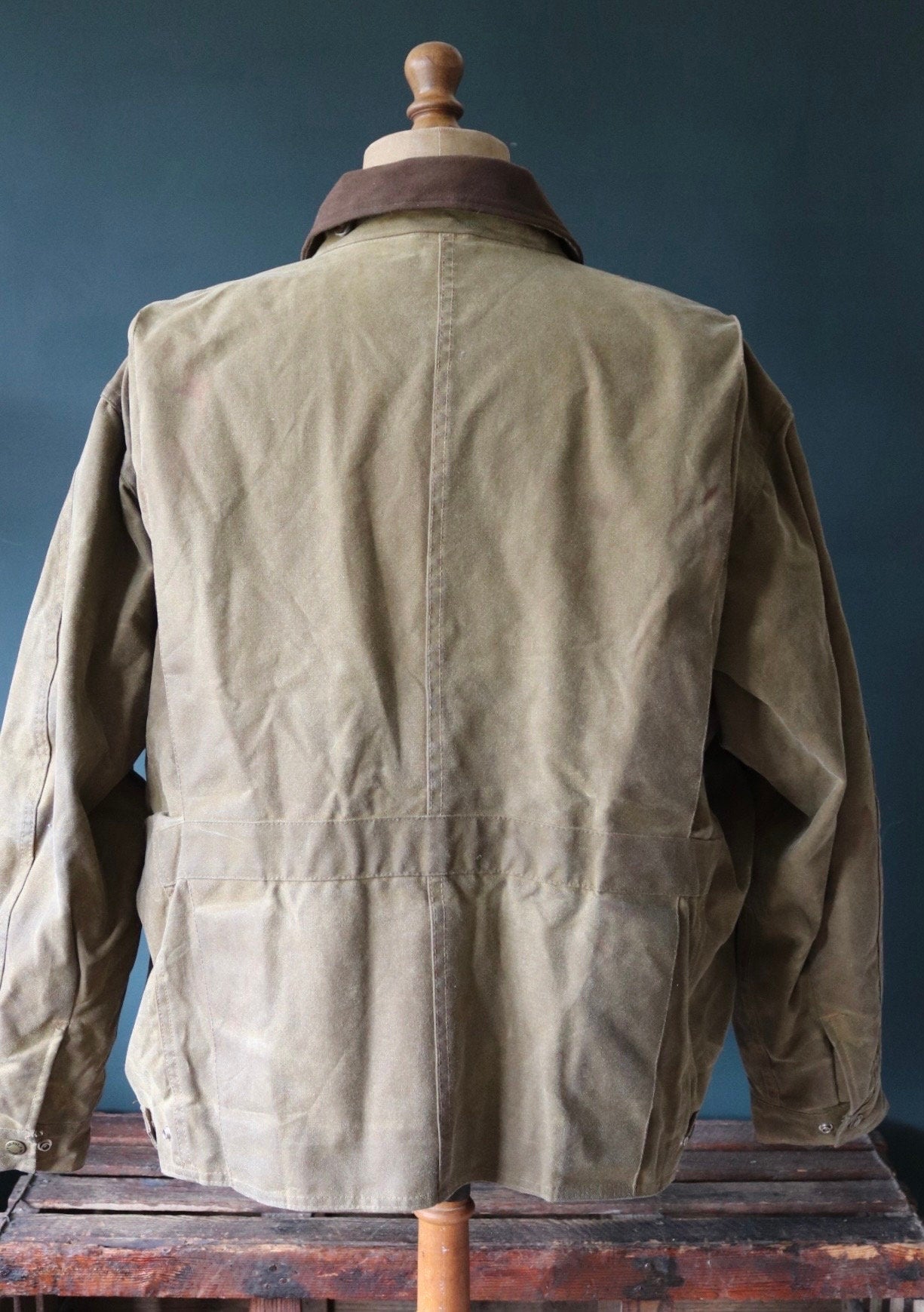 Vintage CC Filson tin cloth waxed jacket 57” chest workwear work chore waterproof made in USA moleskin