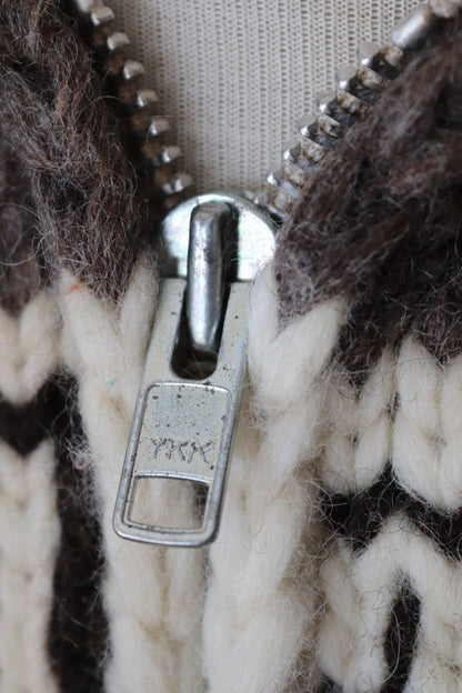 Vintage 1980s 80s 1990s 90s Kanata knitted wool cowichan sweater cardigan jumper knit stag deer cream brown shawl collar 40” chest