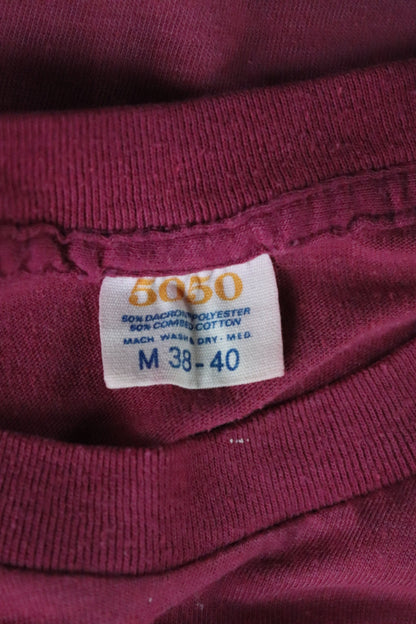 Vintage 1970s 70s 1980s 80s 50/50 plain pink maroon red burgundy t shirt 34” chest