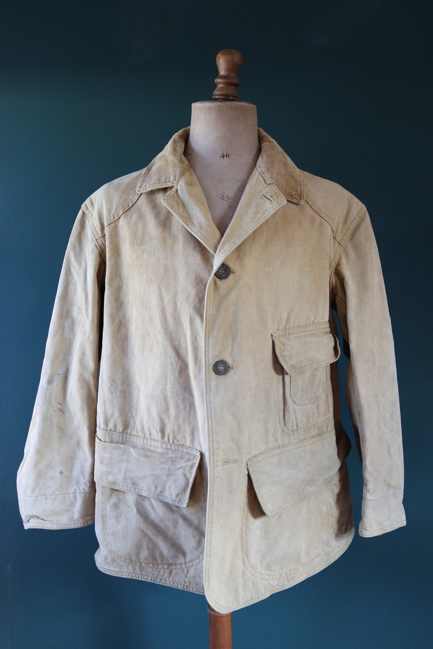 Vintage 1920s 20s 1930s 30s tin cloth duck cotton canvas hunting shooting jacket 48” chest Red Head American workwear work chore