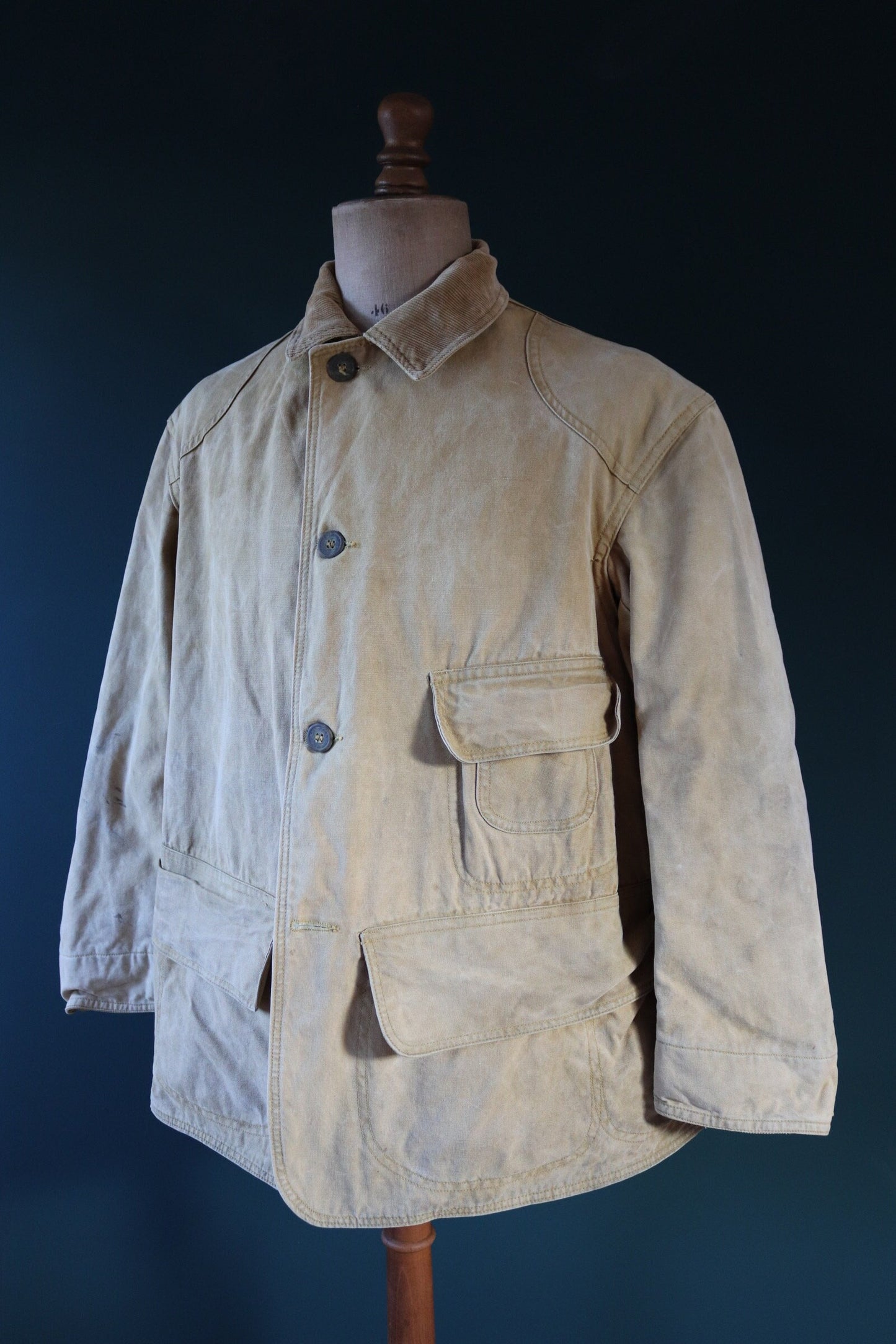 Vintage 1920s 20s 1930s 30s tin cloth duck cotton canvas hunting shooting jacket 48” chest Red Head American workwear work chore