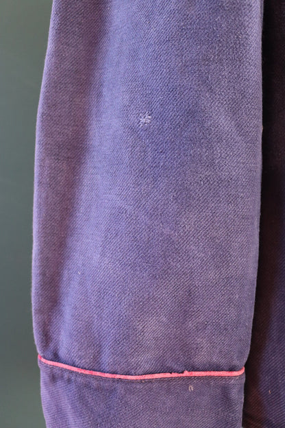 Vintage 1930s workwear jacket Swiss pompier fireman blue cotton twill work chore faded 47” chest bleu de travail