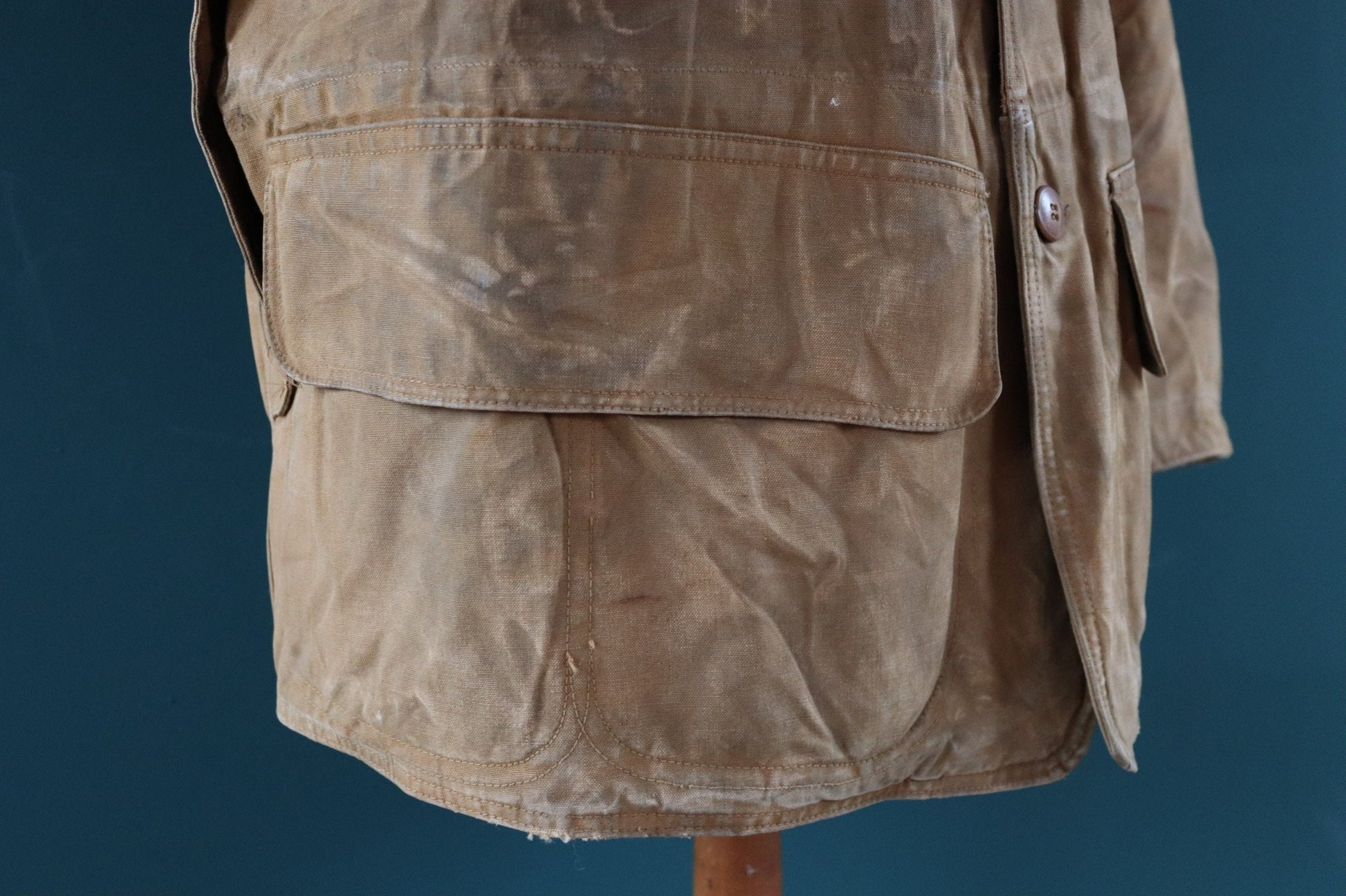 Vintage 1930s 30s tin cloth duck cotton canvas hunting shooting jacket 45” chest Red Head American workwear work chore