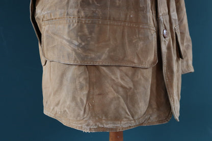 Vintage 1930s 30s tin cloth duck cotton canvas hunting shooting jacket 45” chest Red Head American workwear work chore