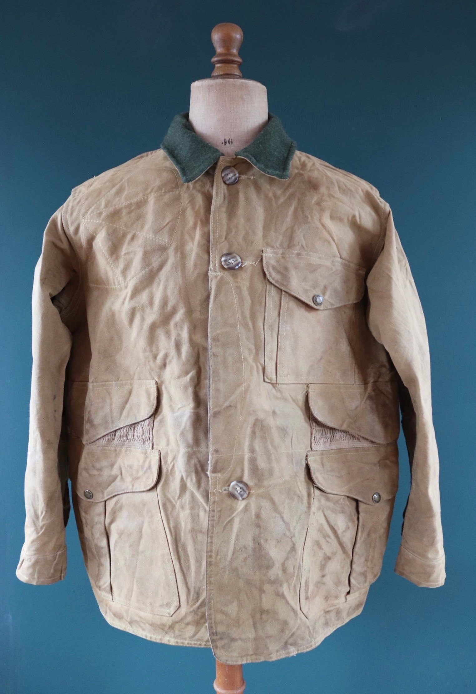 Vintage CC Filson tin cloth cotton canvas cruiser jacket 51” chest workwear work chore waterproof hunting