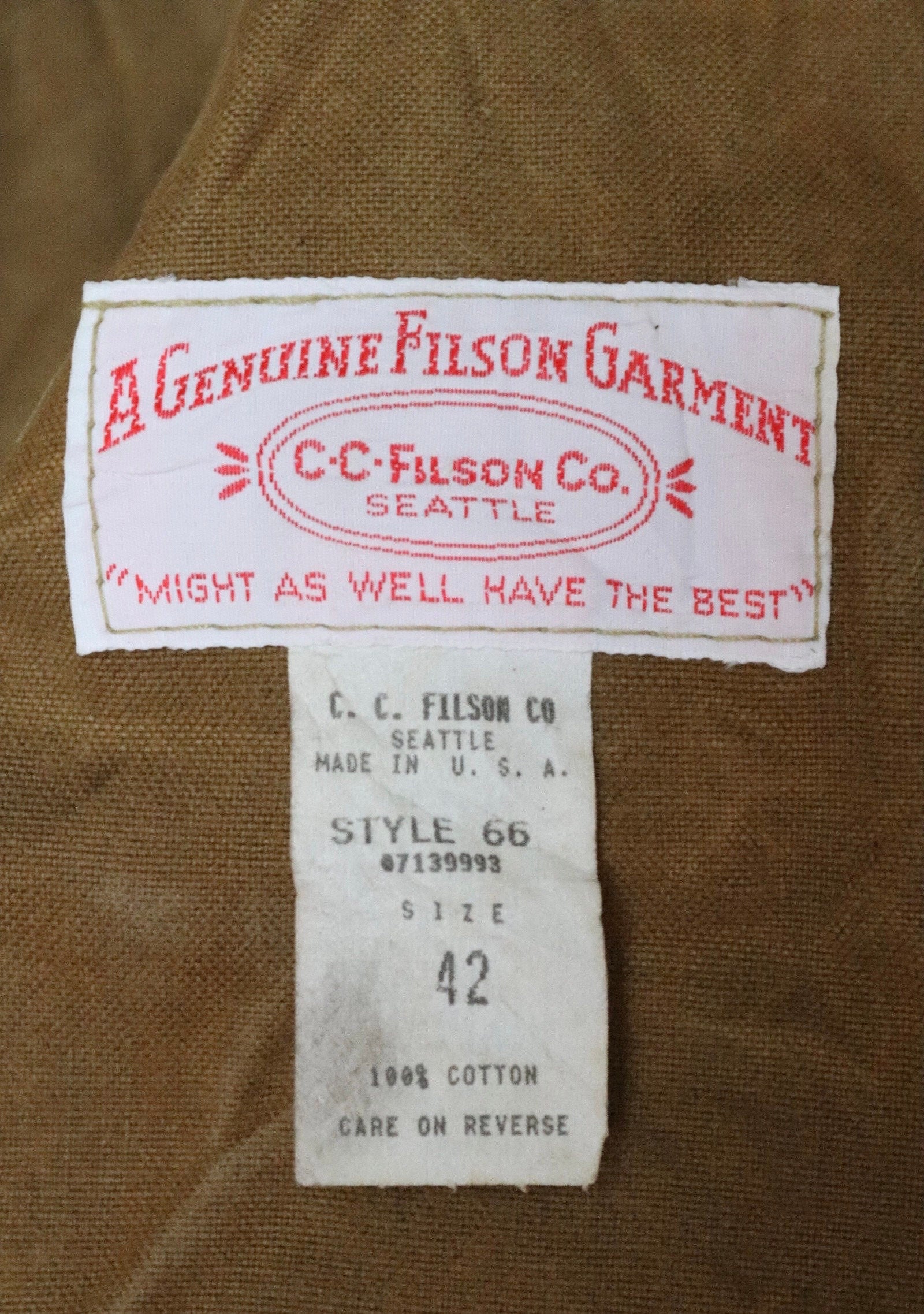 Vintage CC Filson tin cloth cotton canvas cruiser jacket 51” chest workwear work chore waterproof hunting
