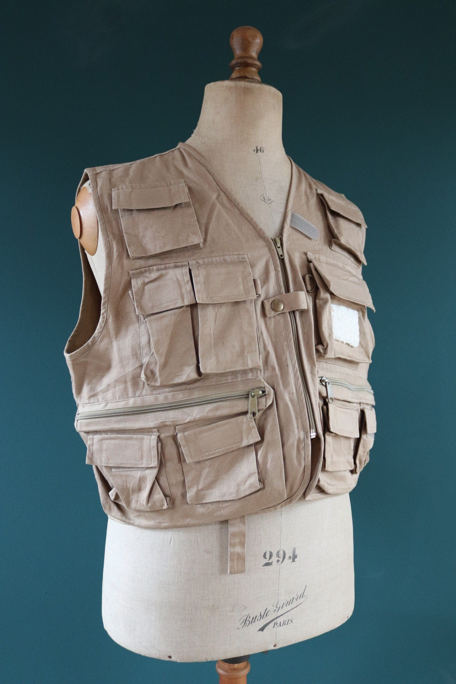 Vintage 1980s 90s fly fishing vest - wading jacket - utility waistcoat - 48" chest