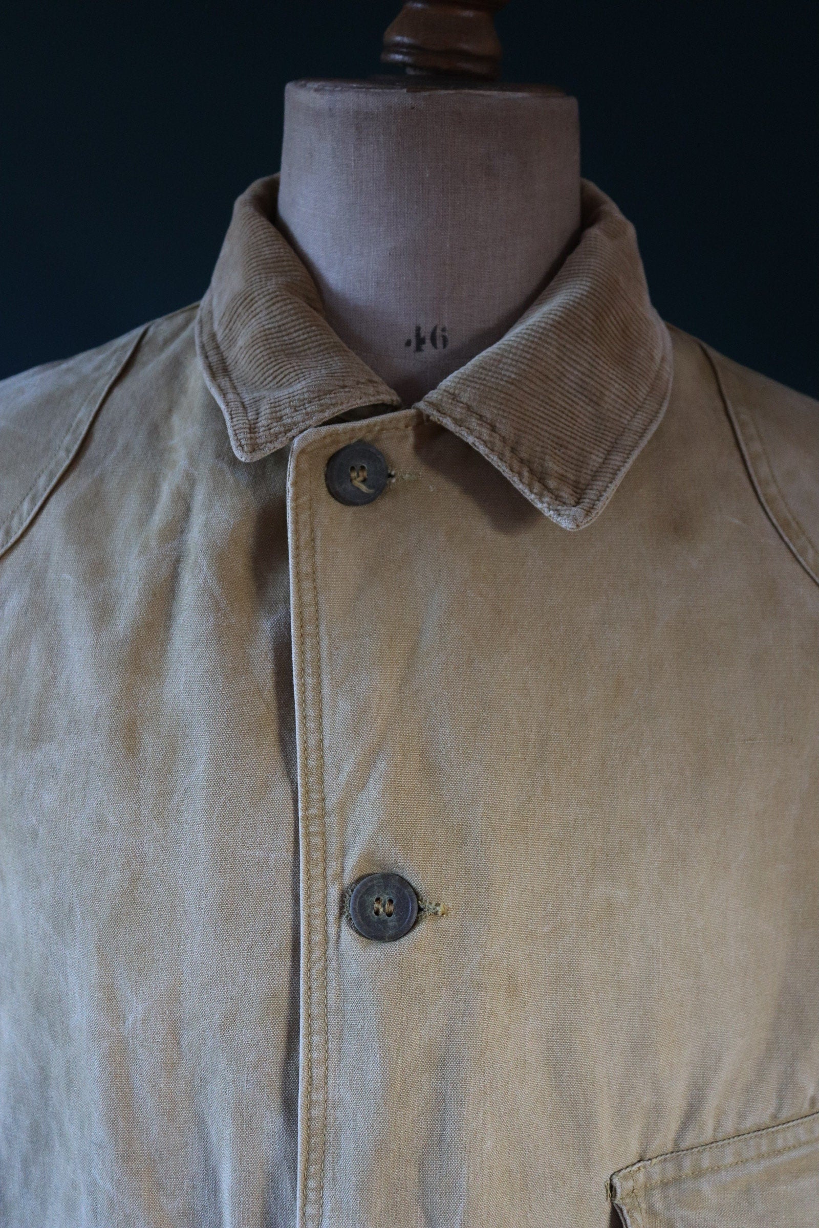 Vintage 1920s 20s 1930s 30s tin cloth duck cotton canvas hunting shooting jacket 48” chest Red Head American workwear work chore